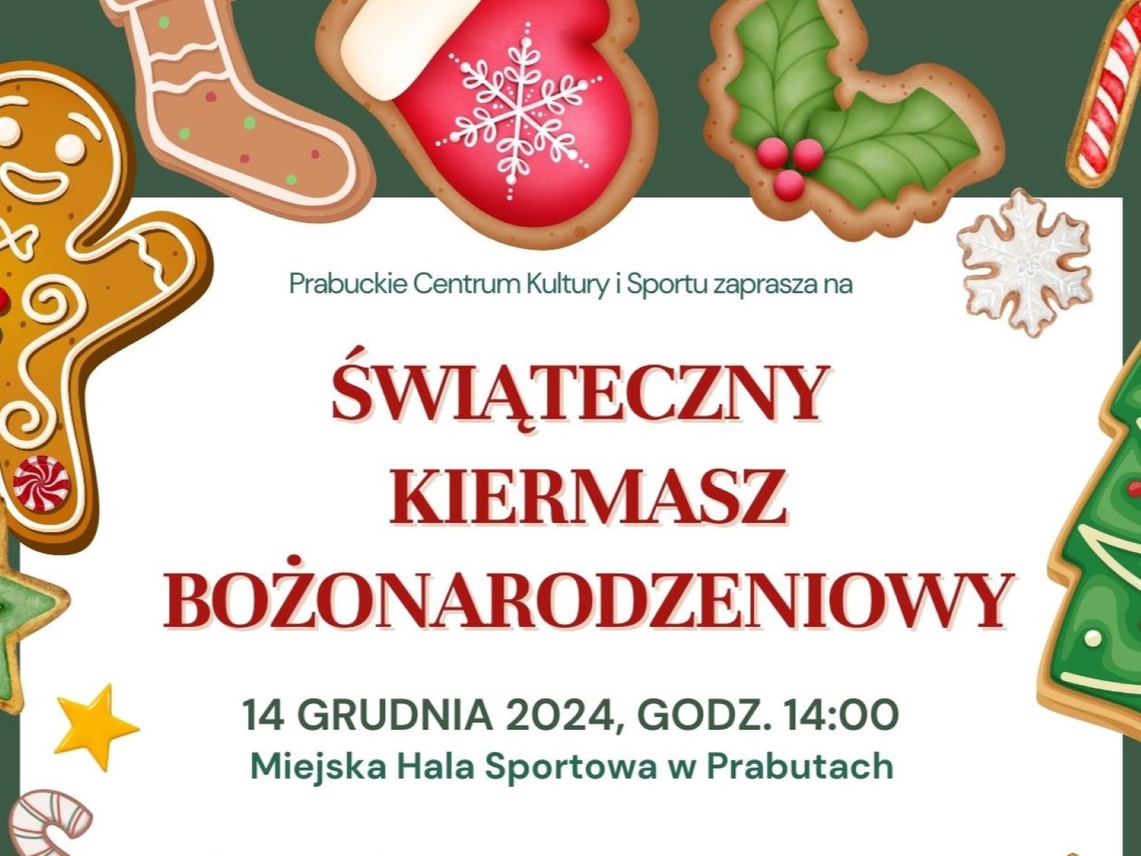 Plakat ilustracyjny do treści artykułu. Zawiera nazwę wydarzenia, świąteczną oprawę, oraz informację które podane są w treści artykułu