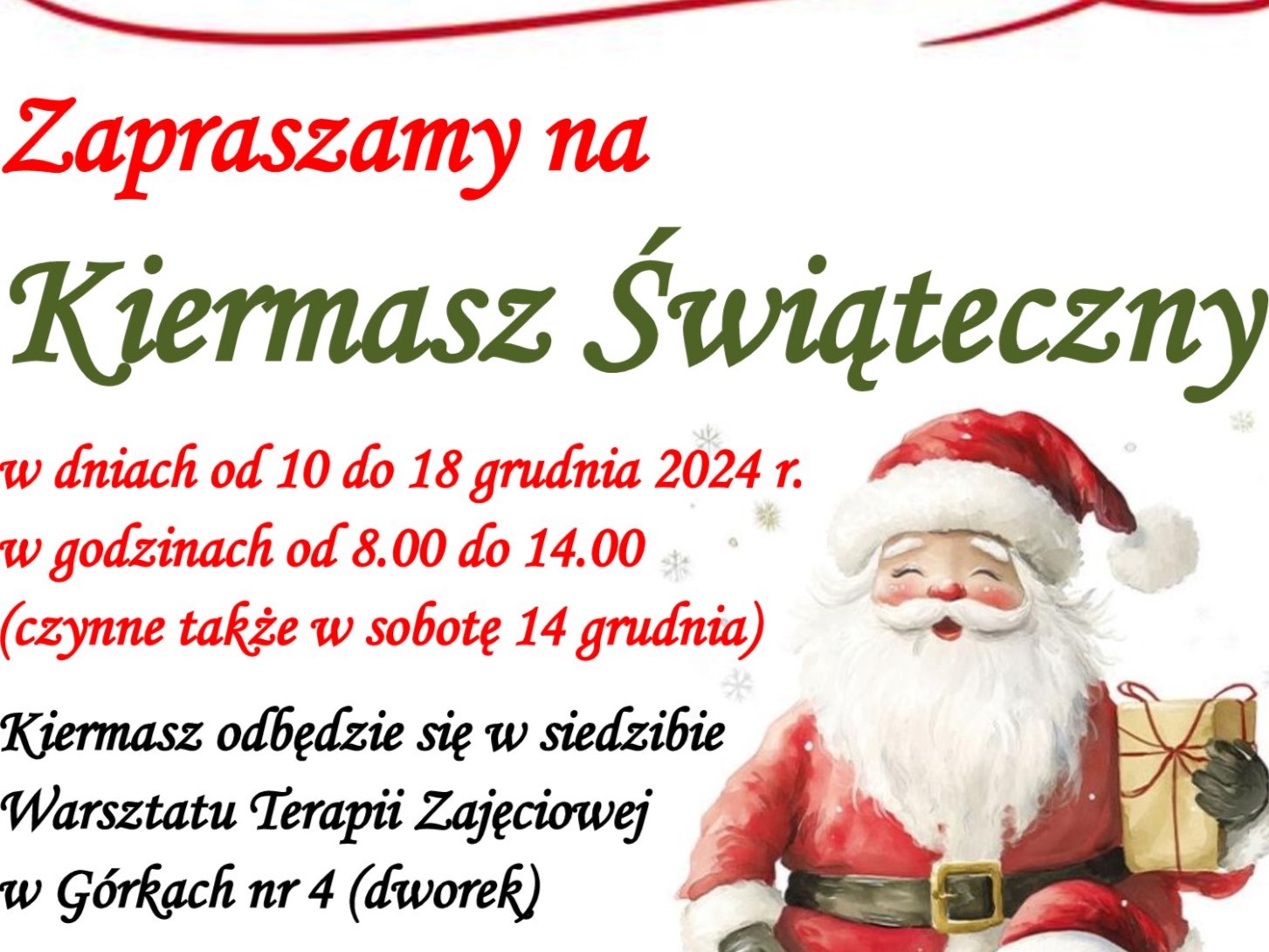 Plakat ilustracyjny do treści artykułu. Zawiera nazwę wydarzenia, świąteczną oprawę, oraz informację które podane są w treści artykułu.