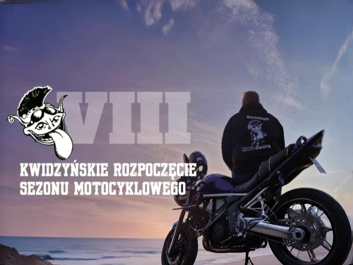 Zdjęcie pn. plakat_zapowiedź_1 przedstawia mężczyznę, stojącego tyłem przy motocyklu.  Po lewej stronie nazwa wydarzenia i logo. 