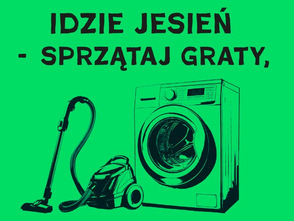 Obrazek przedstawia szkic pralki i odkurzacza, dodatkowo tekst z nazwą imprezy