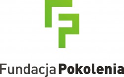 Dwie zielone litery „F” i „P” na białym tle, pod spodem czarny napis „Fundacja Pokolenia”