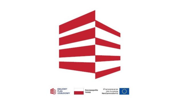 logo Krajowego Planu Odbudowy, flaga Polski, flaga Unii Europejskiej.